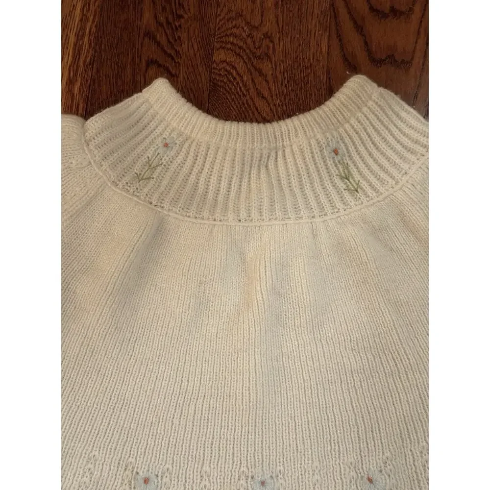 Vintage Little Ones Baby Girl 6-12 Months Embroidered Floral Sweater Made Greece
